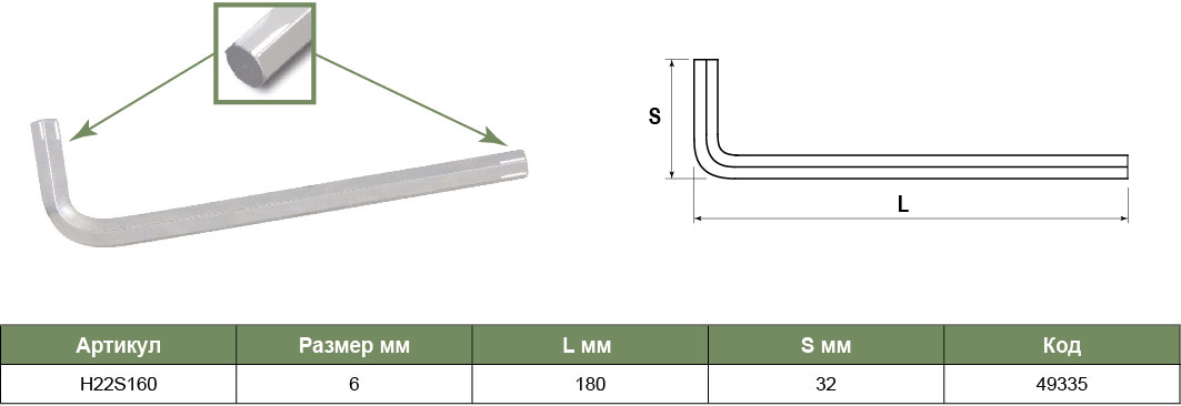 H22S160 Ключ торцевой шестигранный удлиненный для изношенного крепежа H6  049335, фото 4