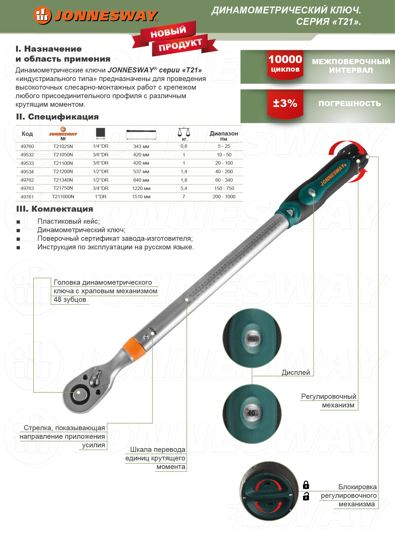 T21750N Ключ динамометрический, повышенной точности. 3/4”DR, 150-750 Nm 049763, фото 1