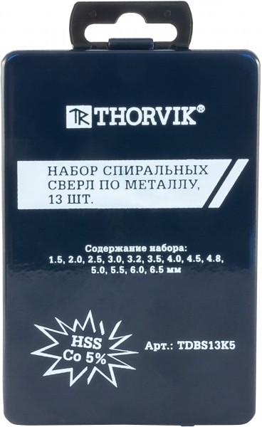 TDBS13K5 Набор спиральных сверл по металлу HSS Co в металлическом кейсе, d1.5-6.5 мм, 13 предметов  052897, фото 2