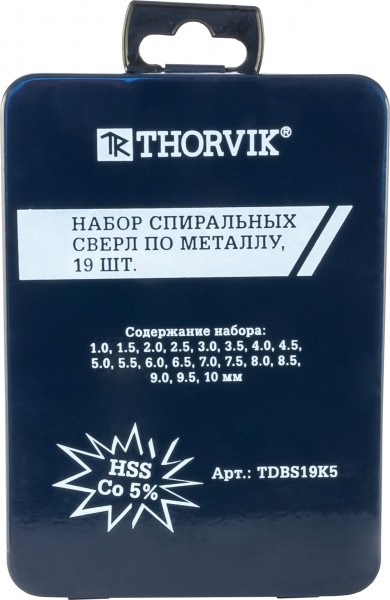 TDBS19K5 Набор спиральных сверл по металлу HSS Co в металлическом кейсе, d1.0-10.0 мм, 19 предметов  052898, фото 2