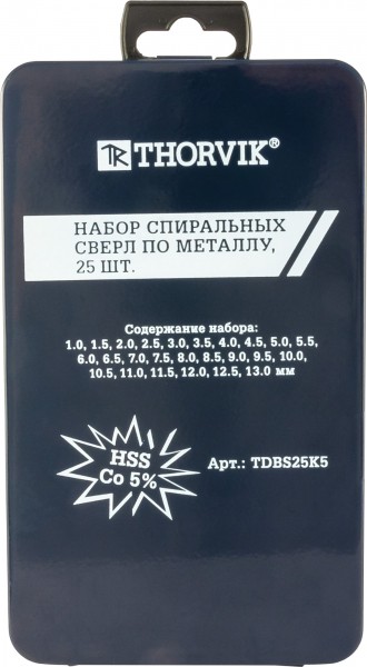 TDBS25K5 Набор спиральных сверл по металлу HSS Co в металлическом кейсе, d1.0-13.0 мм, 25 предметов  052899, фото 2
