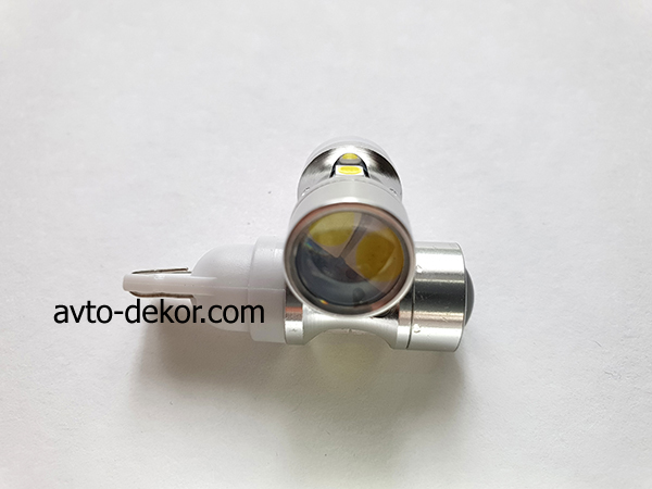 Диод 12-24v Т10-10(3030)+линза габариты белый (10 SMD (3030) диодов аналог w5w) с обманкой 12v-24v 4*2+2 в торце AVTO-DEKOR   11076, фото 1