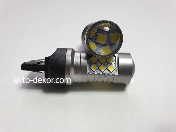 Диод T20 7443 12-24v 24w 7443-24(3030)+линза белый (24 диода (3030) аналог w21/5w) биполярный на 4 контакта, подходит на LADA GRANTA 6*3+4 в торце AVTO-DEKOR  11080, фото 1