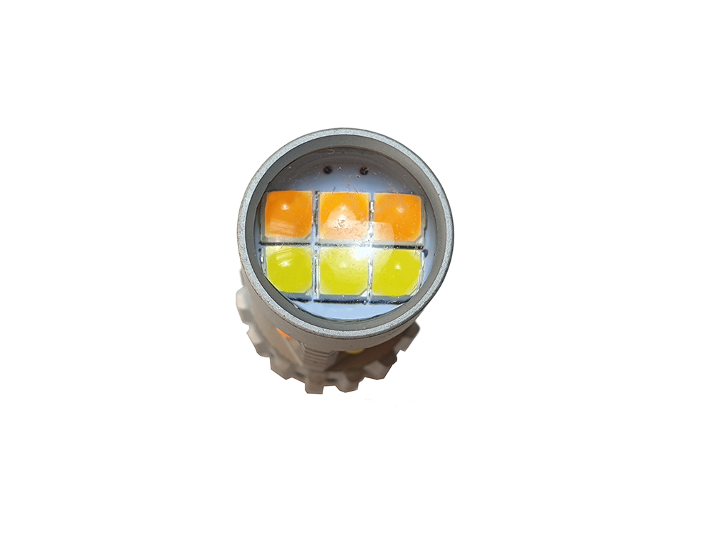 Диод 12-24v 1157-30(3030) BAY15D желто-белый (30 диодов (3030) аналог Р21/5w) 6*4+6 в торце с линзой AVTO-DEKOR  11097, фото 1