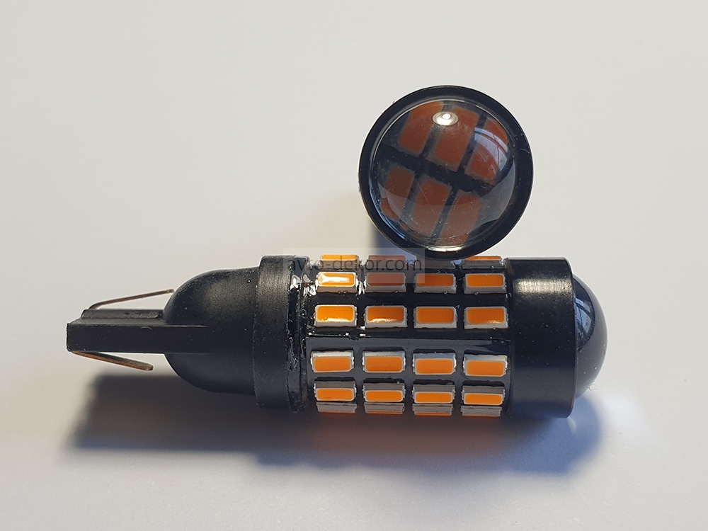Диод 12-24v Т10-54(3014)+линза габариты оранжевый (54 SMD (3014) диодов аналог WY5W) AVTO-DEKOR  11205, фото 1