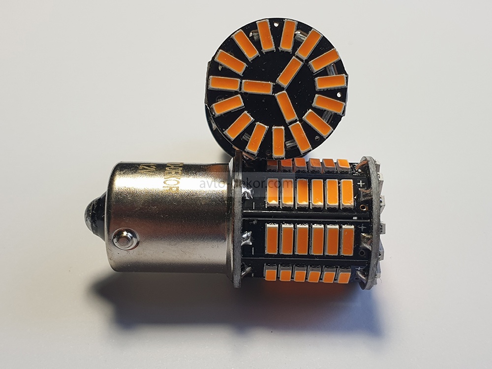 Диод 12v 1156-66(4014) BAU15S смещенный цоколь оранжевый (66 диодов (4014) аналог РY21w) AVTO-DEKOR  11206, фото 1