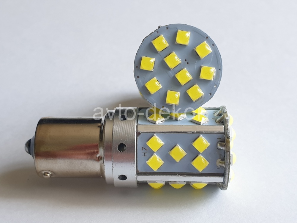 Диод 12-24v 1156-35(3030) BA15S белый (35 диодов (3030) аналог P21w) 25 по кругу+10 в торце AVTO-DEKOR 11275, фото 1