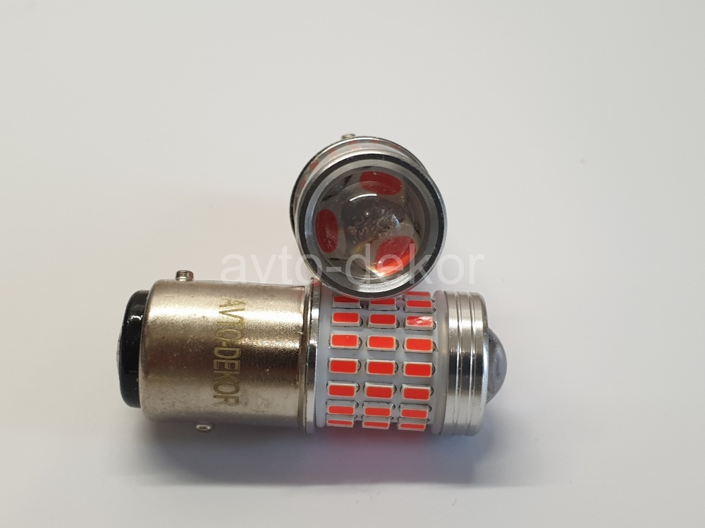 Диод 12-24v 1157-57(3014)+линза BAY15d КРАСНЫЙ (54 диода (3014)+3 диода (3030) аналог P21/5w) 54 по кругу+3 в торце AVTO-DEKOR  11282, фото 1