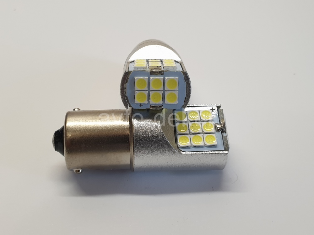 Диод 12-24v 1157-24(3030) BAY15D белый (24 диода (3030) аналог P21/5w) 9+9+6 в торце AVTO-DEKOR  11285, фото 1