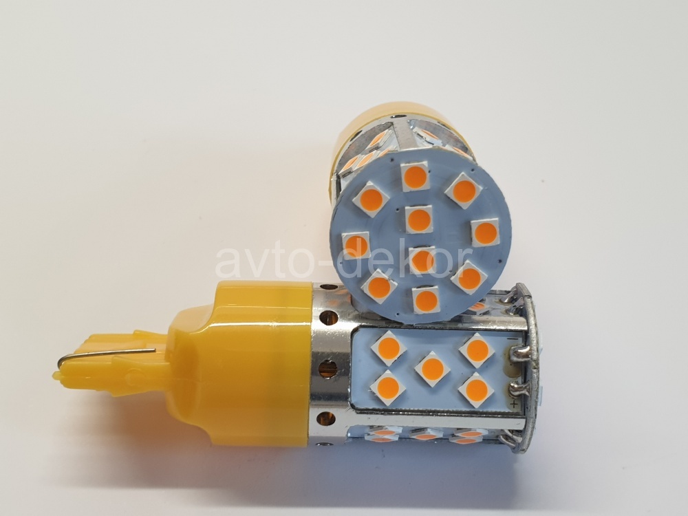 Диод T20 7440 12v 7440-35(3030) ОРАНЖЕВЫЙ (35 диодов (3030) аналог w21w) 5*5 по кругу+10 в торце  AVTO-DEKOR  11287, фото 1