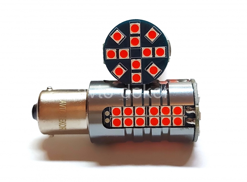 Диод 12-24v 1156-60(3030) BA15S canbus с обманкой красный (60 диодов (3030) аналог P21w) биполярный AVTO-DEKOR  11334, фото 1