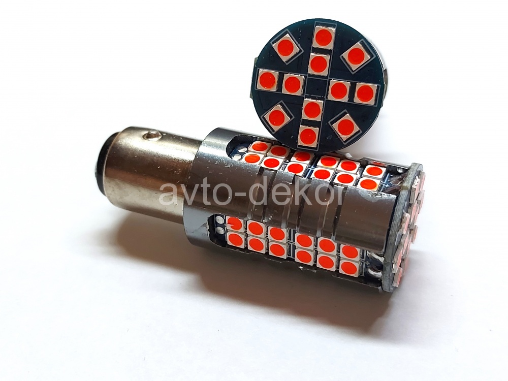 Диод 12-24v 1157-60(3030) BAY15S canbus с обманкой красный (60 диодов (3030) аналог P21/5w) биполярный AVTO-DEKOR  11336, фото 1