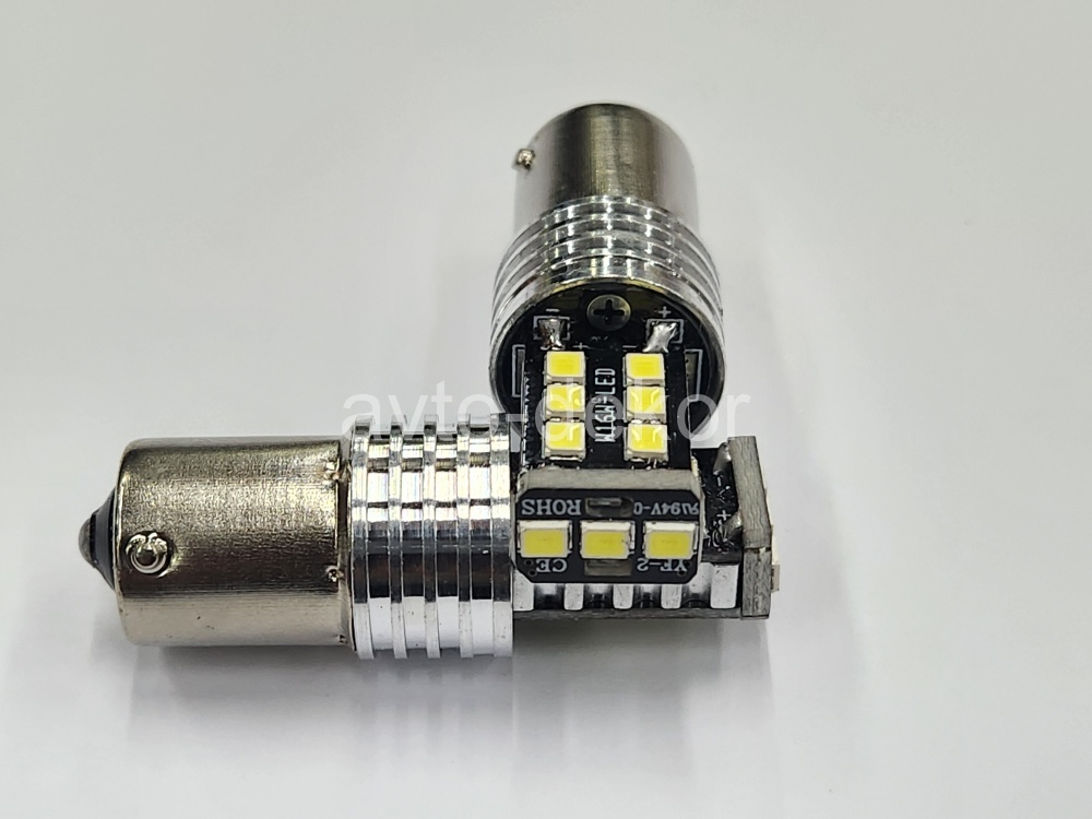 Диод 12-18v 1156-15(2835) BA15S canbus с обманкой белый (15 диодов (2835) аналог P21w) с радиатором, биполярный AVTO-DEKOR  11346, фото 1