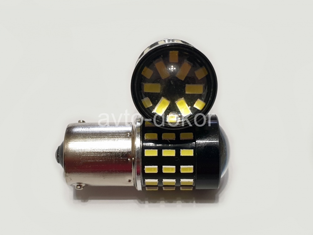 Диод 12-24v 1156-54(3014)+линза BA15S белый (54 диода (3014) аналог Р21w) AVTO-DEKOR  11356, фото 1