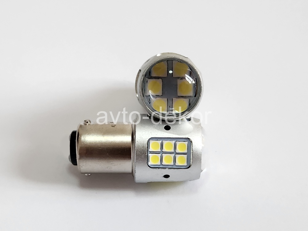 Диод 12-24v 1157-30(3030)+линза BAY15d белый (30 диодов (3030) +линза аналог Р21/5w) canbus с обманкой AVTO-DEKOR  11377, фото 1