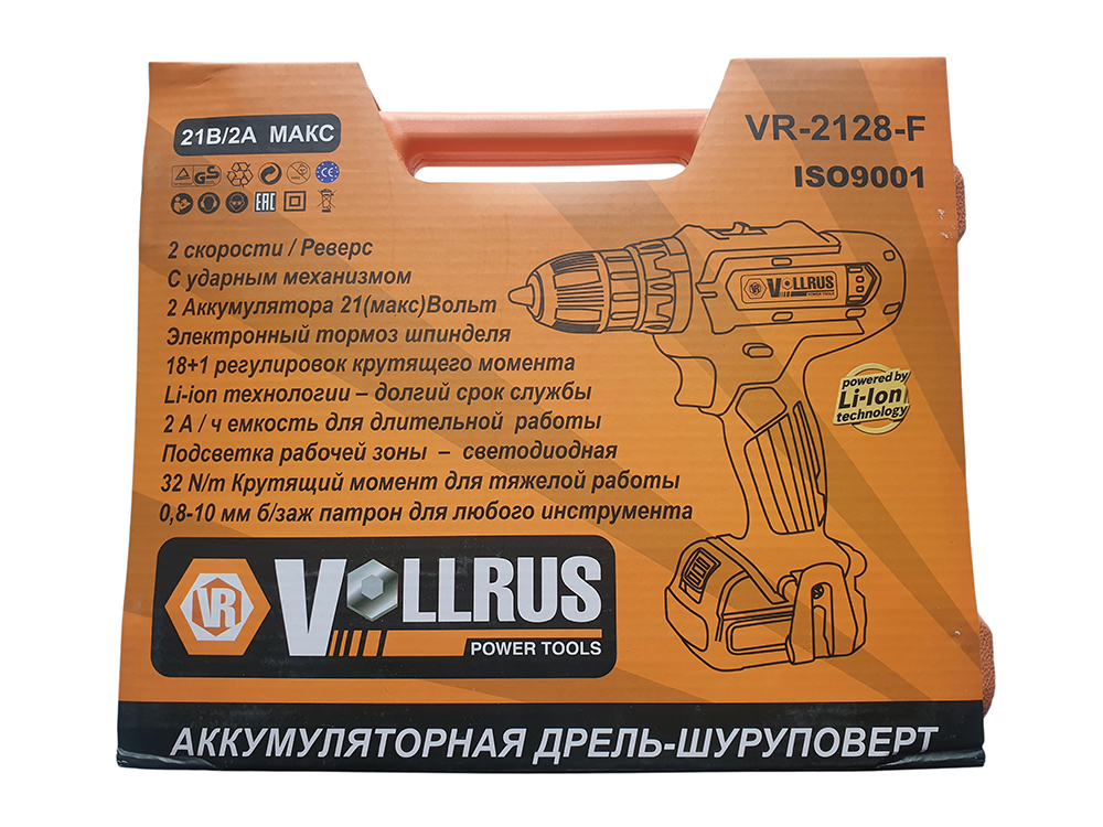 Шуруповерт дрель Vollrus 2128 F (21В 32Н/м с ударным мех.) VLR2128F  13083, фото 1