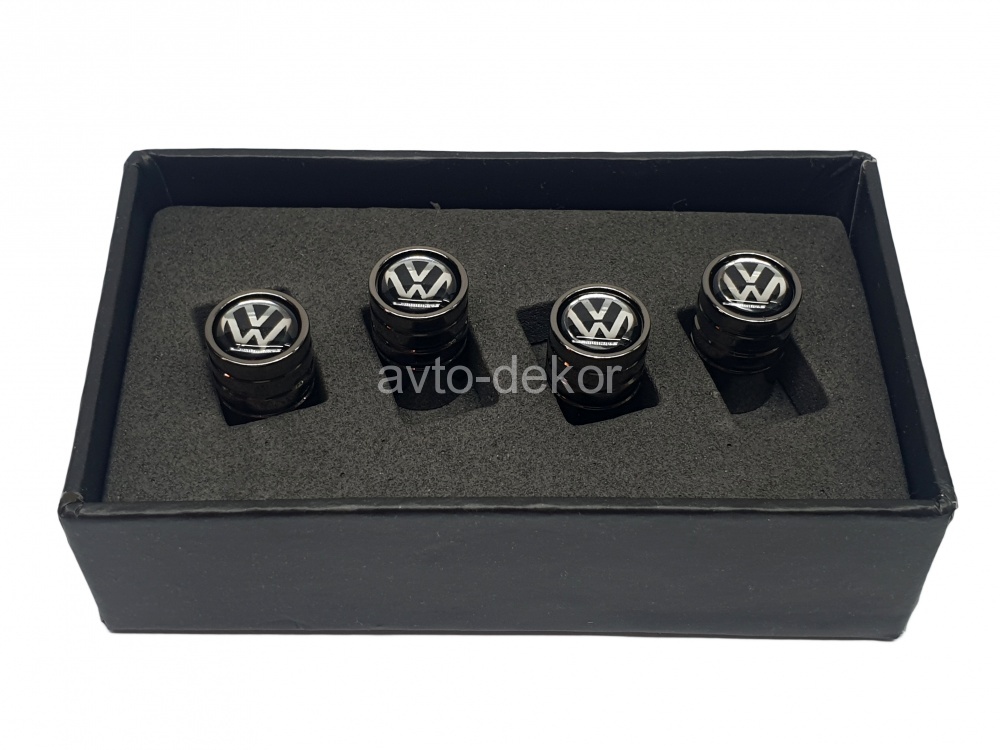 Колпачки на ниппеля темный металлик VOLKSWAGEN черный  4 шт. V-021  13878, фото 1