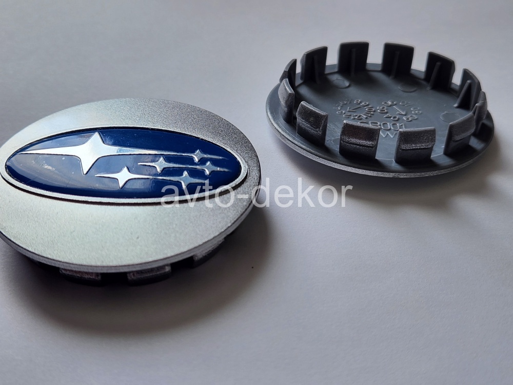 Колпачки на диски SUBARU d внешний 59мм, d ножек 00мм серебро+синий 4шт.к-т  14267, фото 1