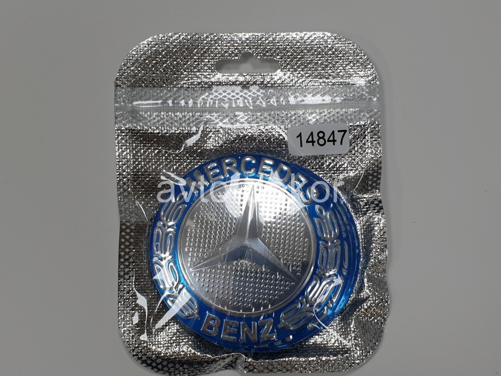 Купить Наклейки на диски d 60мм MERCEDES синий+хром (хром звезда на хром фоне) 4шт. к-т  14847 в интернет-магазине