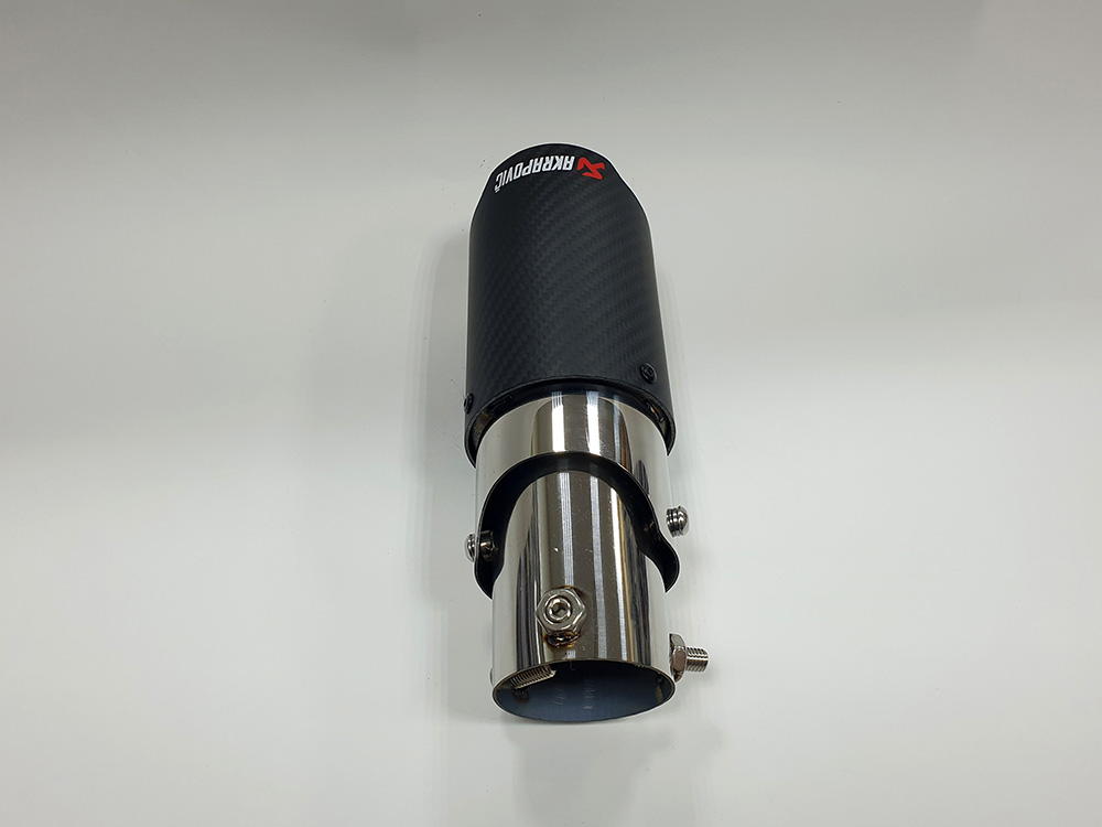 Насадка на глушитель A100 (MT-1143A&T) 6307AK AKRAPOVIC Dвх-54мм, Dвых-77мм, Длина-000мм, карбон+нержавеющая сталь, с вырезом, со скосом, меняют угол  15489, фото 5