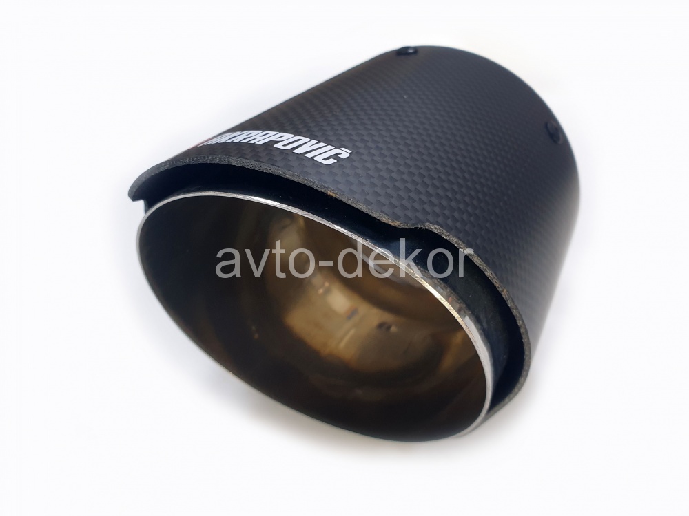 Насадка на глушитель A13 6301 AKRAPOVIC Dвх-61мм, Dвых-117мм, Длина-165мм, карбон+нержавеющая сталь, со скосом, с вырезом  17613, фото 3