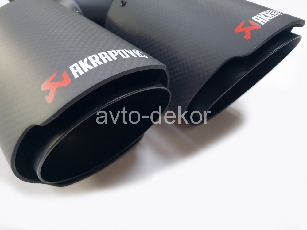 Насадка на глушитель A17 (MT-1135B-Left) 6350L Левая AKRAPOVIC Dвх-61мм, Dвых-2х91мм, Длина-252мм, Ширина-186, карбон+нержавеющая сталь, черный матовый, со скосом, с вырезом  17617, фото 3