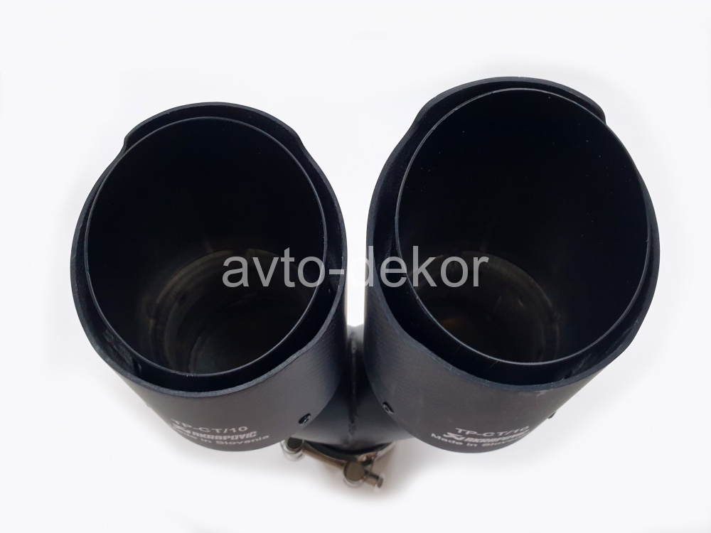 Насадка на глушитель A17 (MT-1135B-Left) 6350L Левая AKRAPOVIC Dвх-61мм, Dвых-2х91мм, Длина-252мм, Ширина-186, карбон+нержавеющая сталь, черный матовый, со скосом, с вырезом  17617, фото 4