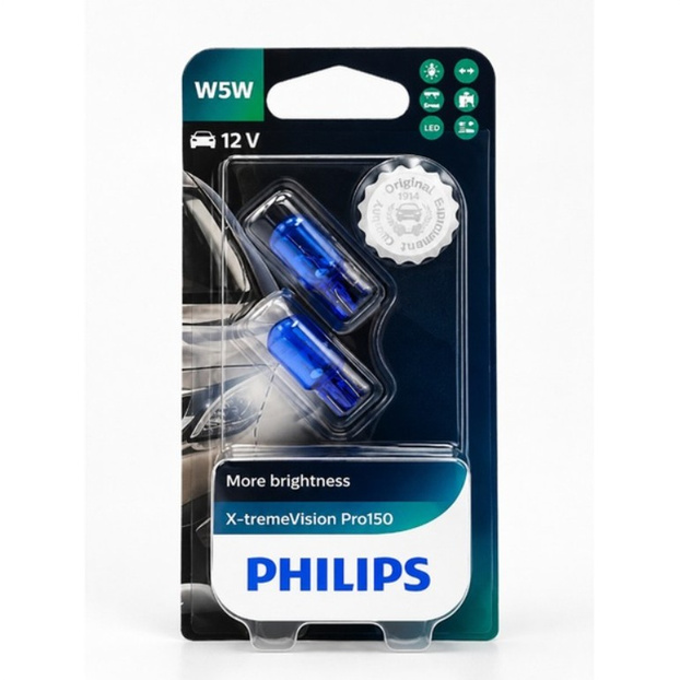 Купить Автолампа W5W (W2.1*9.5d)  +150% X-tremeVision Pro150 блистер (2шт) 12V PHILIPS P-12961XVP2бл   18372 в интернет-магазине