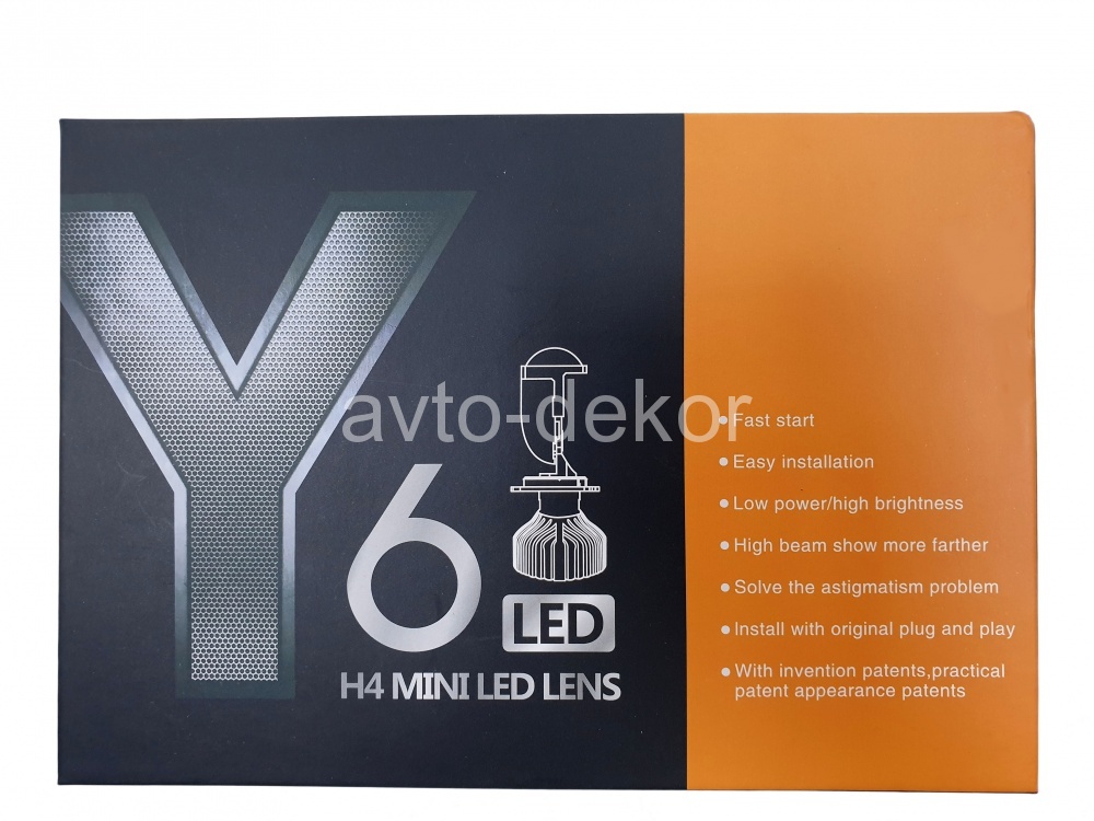 Лампа-линза светодиодная H4 Y6 12v 16/24W/шт 3LED 6000K white ближний/дальний (2 шт. к-т) AVTO-DEKOR  18664, фото 5