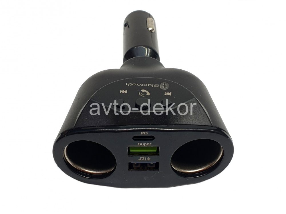 FM-модулятор M2+разветвитель 2 гнезда (USB 3,1A+USB 1A+Type C,microSD) AVTO-DEKOR  18986, фото 1