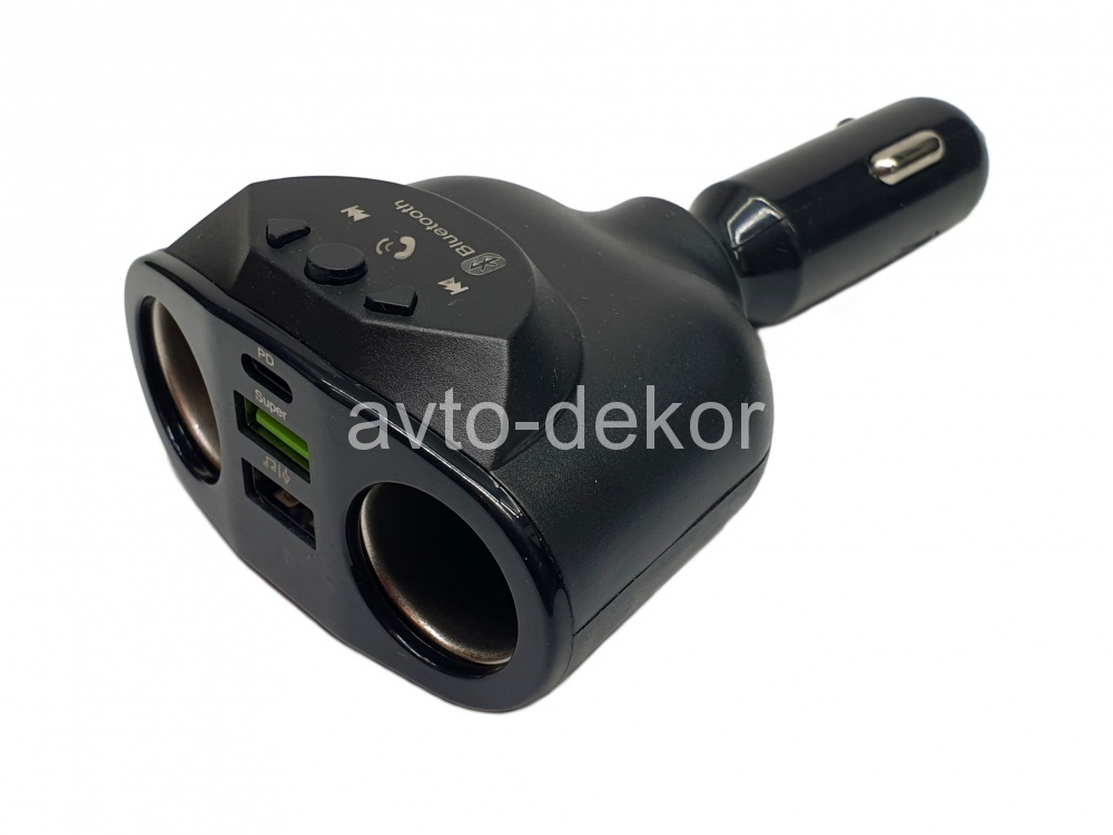 FM-модулятор M2+разветвитель 2 гнезда (USB 3,1A+USB 1A+Type C,microSD) AVTO-DEKOR  18986, фото 2