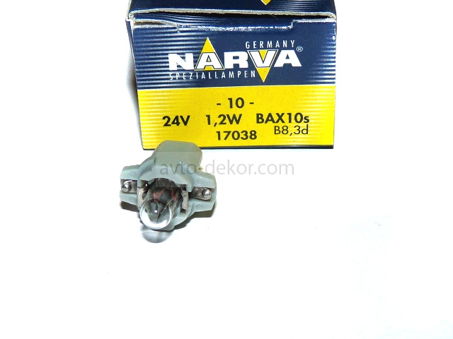 Автолампа NARVA 24v BAX1.2W c патроном (B8.3d) N-17038   7105