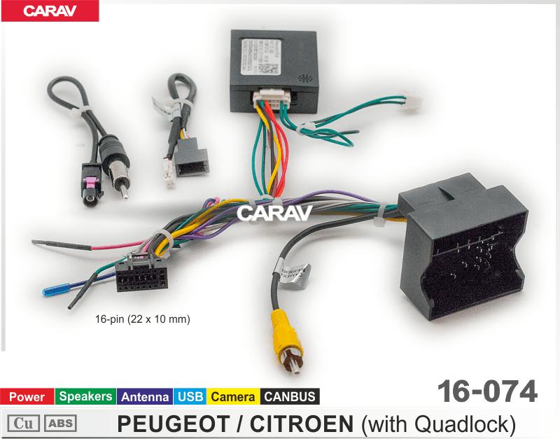 Купить Комплект кабелей для головного устройства 9 и 10,1-inch PEUGEOT-CITROEN (all with Quadlock) /  Питание+Динамики+Антенна+Руль+USB+Камера+CANBUS  816074 в интернет-магазине