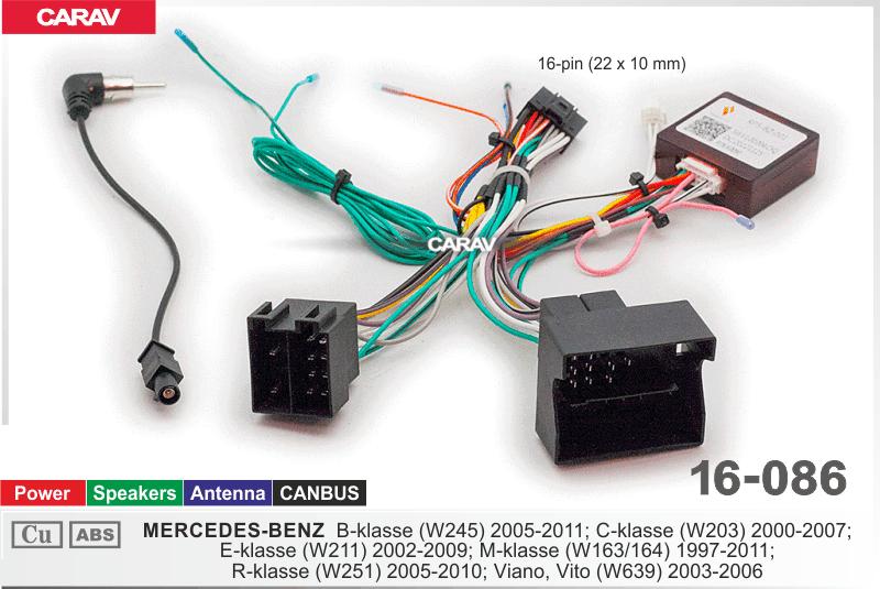 Купить Комплект кабелей для головного устройства 9 и 10,1-inch MERCEDES-BENZ  B-klasse (W245) 2005-2011/ C-klasse (W203) 2000-2007/ E-klasse (W211) 2002-2009/ M-klasse (W163/164) 1997-2011/ R-klasse (W251) 2005-2010/ Viano, Vito (W639) 2003-2006 /  Питание+Динамики+Антенна+CANBUS  816086 в интернет-магазине