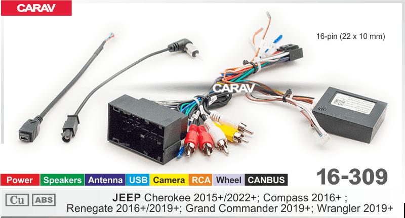 Купить Комплект кабелей для головного устройства 9 и 10,1-inch JEEP Cherokee 2015+/2022+/ Compass 2016+ / Renegate 2016+/2019+/ Grand Commander 2019+/ Wrangler 2019+  Питание+Динамики+Антенна+Руль+Камера+RCA+USB+CANBUS  816309 в интернет-магазине